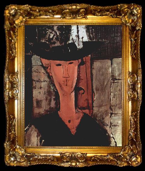 framed  Amedeo Modigliani Dame mit Hut, ta009-2